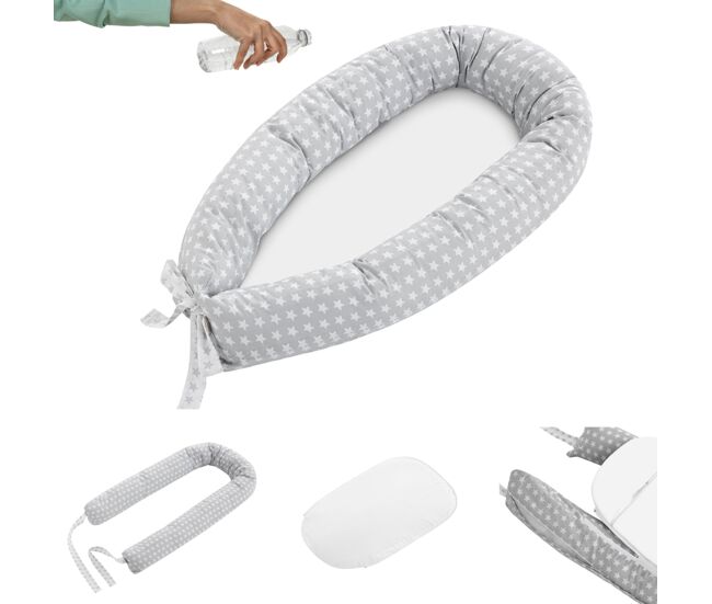 Cojín nido con base impermeable y desenfundable para bebé 100% algodón hipoalergénico. con certificado oeko-tex (moon amour)