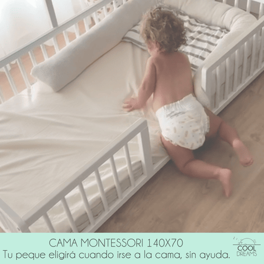 Cama tepee Montessori Apache Wonderland 140x70 em madeira de faia e cor branca + colchão Morfeo + protetor de colchão