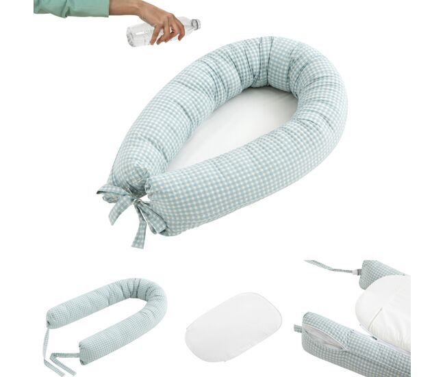 Cojín nido con base impermeable ☔ y desenfundable para bebé 100% algodón hipoalergénico. con certificado oeko-tex (quartz vichy)