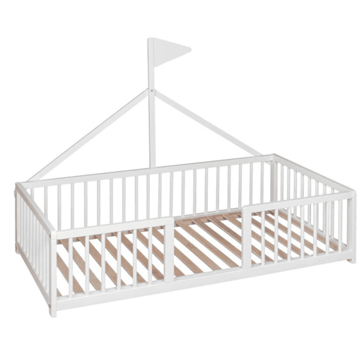 Cama tepee Apache Wonderland Montessori 140x70 em madeira de faia e cor branca