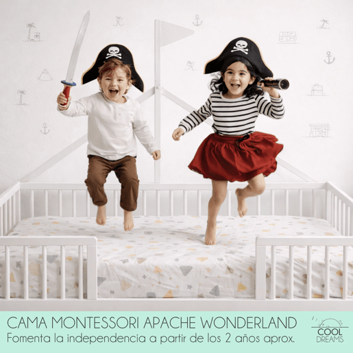 Cama tepee Apache Wonderland Montessori 140x70 em madeira de faia e cor branca