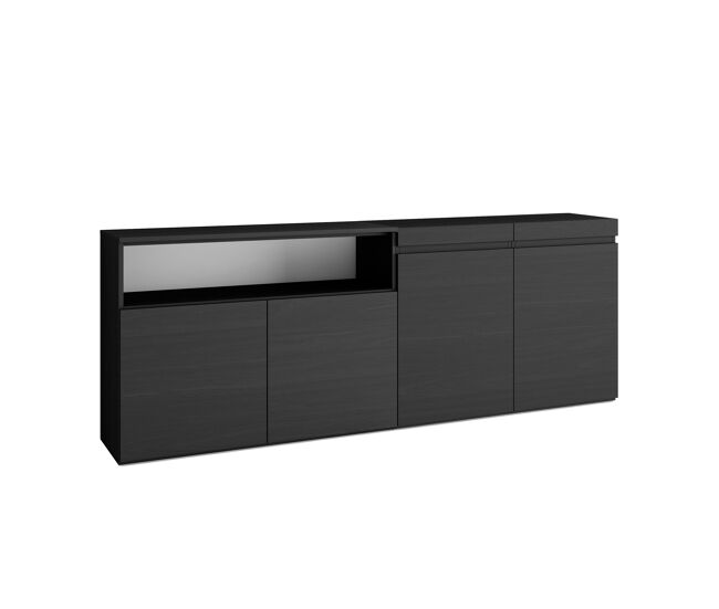 Aparador para salón, gran capacidad de almacenaje, 200x35x75cm, 4 puertas, armario, zapatero, estilo moderno, negro