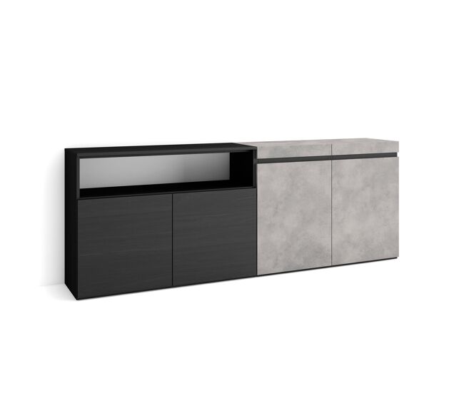 Aparador para salón, gran capacidad de almacenaje, 200x35x75cm, 4 puertas, armario, zapatero, estilo moderno, cemento