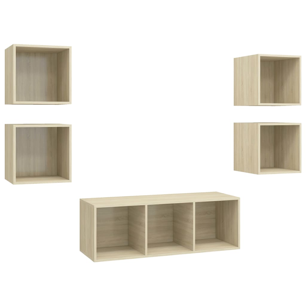 muebles de pared de tv 5 piezas madera contrachapada color roble