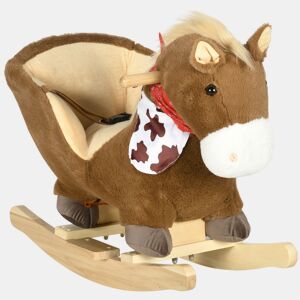HOMCOM Cavalo Baloiço para Bebés 18-36 Meses Cavalo Baloiço com Sons Cinto de Segurança Guiador e Apoio para os Pés Carga 40 kg 60x33x50 cm Marrom