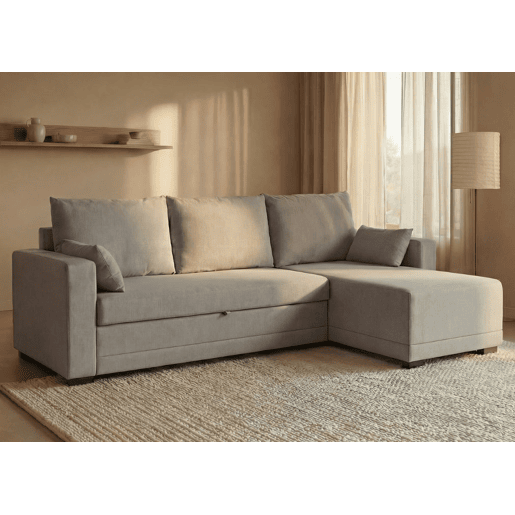 Sofá-Cama Chaise Longue Reversível BUDWING Leah Cinza Claro - 3 Lugares - 233x124x69 cm