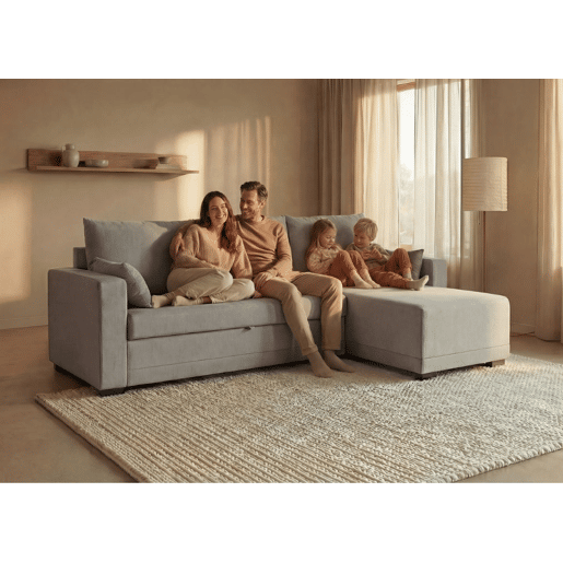Sofá-Cama Chaise Longue Reversível BUDWING Leah Cinza Claro - 3 Lugares - 233x124x69 cm