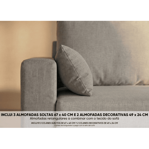 Sofá-Cama Chaise Longue Reversível BUDWING Leah Cinza Claro - 3 Lugares - 233x124x69 cm