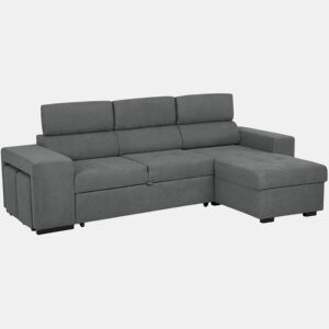 Sofá-Cama Chaise Longue BUDWING John Cinza Escuro c Cabeceira Ajustável e 2 Pufes - 5 Lugares - 263x127x96 cm