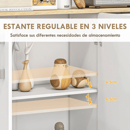 HOMCOM Aparador Sala de Estar Moderno Aparador de Cozinha com 2 Gavetas 2 Armários e Prateleiras Ajustáveis para Dormitório Sala de Jantar Entrada 90x30x75,5 cm Branco e Madeira