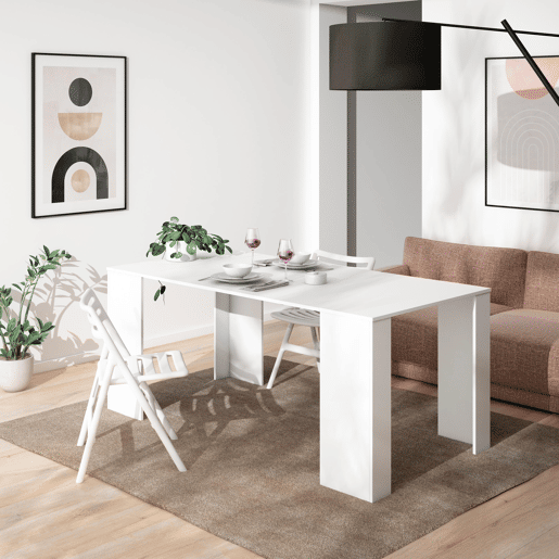 Mesa Consola Extensível, Cozinha, Sala de jantar, 180x90x77cm, Para 8 pessoas, Mesa de Jantar, Branco Mesa Consola Extensível, Cozinha, Sala de jantar, 180x90x77cm, Para 8 pessoas, Mesa de Jantar, Branco