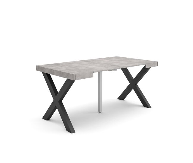 Mesa consola extensible, mesa comedor plegable, 160x90x73cm, para 8 comensales, patas madera maciza, estilo moderno, cemento