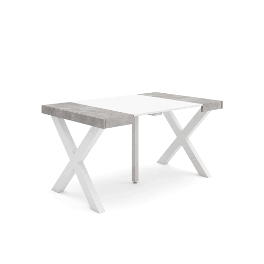 Mesa Consola Extensível, Cozinha, Sala de jantar, 140x90x73cm, Para 6 pessoas, Pés de madeira, Estilo moderno, Branco e cinzento