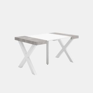 Mesa Consola Extensível, Cozinha, Sala de jantar, 140x90x73cm, Para 6 pessoas, Pés de madeira, Estilo moderno, Branco e cinzento