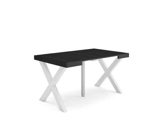 Mesa consola extensible, mesa comedor plegable, 140x90x73cm, para 6 comensales, patas madera maciza, estilo moderno, negro