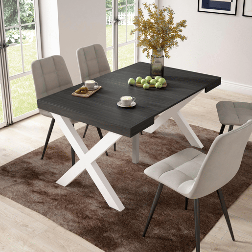 Mesa Consola Extensível, Cozinha, Sala de jantar, 140x90x73cm, Para 6 pessoas, Pés de madeira, Estilo moderno, Preto