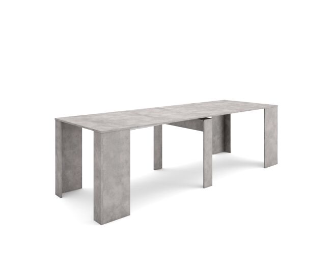 Mesa consola extensible, mesa comedor plegable, 262x90x77cm, para 12 comensales, comedor y cocina, cemento