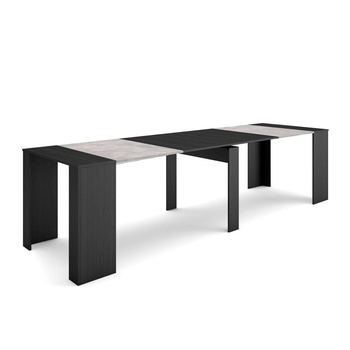 Mesa consola extensible, mesa comedor plegable, 302x90x77cm, para 14 comensales, comedor y cocina, cemento