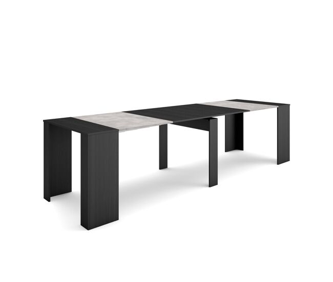 Mesa consola extensible, mesa comedor plegable, 302x90x77cm, para 14 comensales, comedor y cocina, cemento