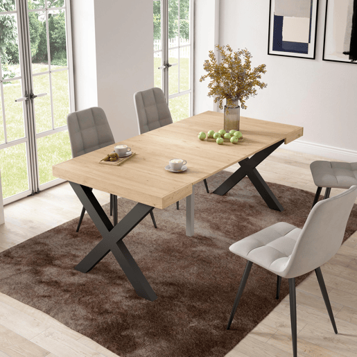 Mesa Consola Extensível, Cozinha, Sala de jantar, 180x90x73cm, Para 8 pessoas, Pés de madeira, Estilo moderno, Carvalho