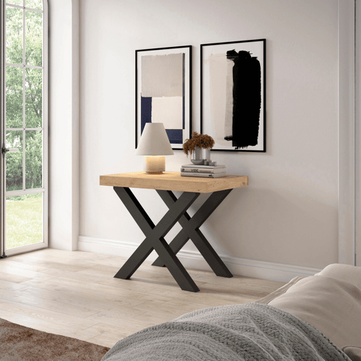 Mesa Consola Extensível, Cozinha, Sala de jantar, 180x90x73cm, Para 8 pessoas, Pés de madeira, Estilo moderno, Carvalho