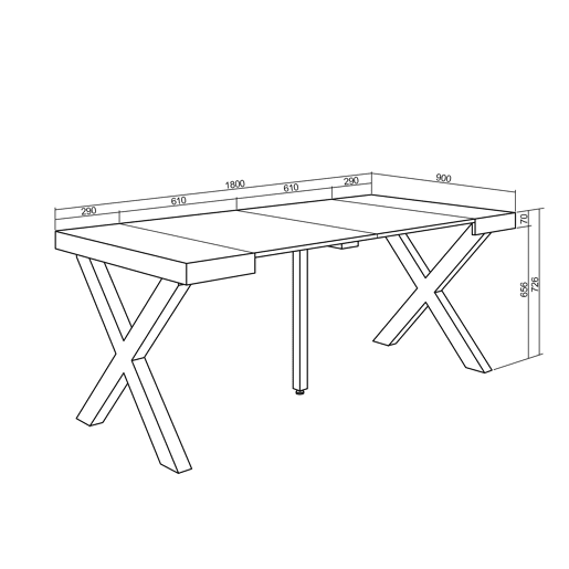 Mesa Consola Extensível, Cozinha, Sala de jantar, 180x90x73cm, Para 8 pessoas, Pés de madeira, Estilo moderno, Carvalho