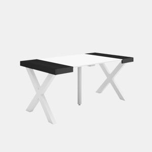 Mesa Consola Extensível, Cozinha, Sala de jantar, 160x90x73cm, Para 8 pessoas, Pés de madeira, Estilo moderno, Branco e preto