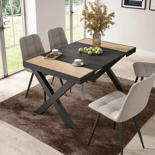 Mesa Consola Extensível, Cozinha, Sala de jantar, 140x90x73cm, Para 6 pessoas, Pés de madeira, Estilo moderno, Carvalho e preto