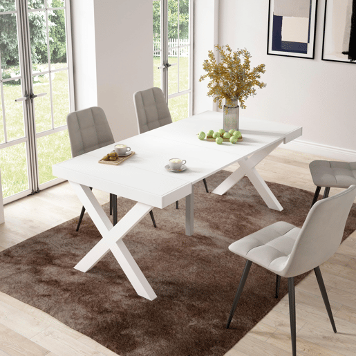 Mesa Consola Extensível, Cozinha, Sala de jantar, 180x90x73cm, Para 8 pessoas, Pés de madeira, Estilo moderno, Branco Mesa Consola Extensível, Cozinha, Sala de jantar, 180x90x73cm, Para 8 pessoas, Pés de madeira, Estilo moderno, Branco