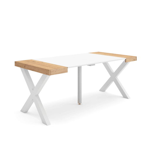 Mesa Consola Extensível, Cozinha, Sala de jantar, 180x90x73cm, Para 8 pessoas, Pés de madeira, Estilo moderno, Carvalho e branco Mesa Consola Extensível, Cozinha, Sala de jantar, 180x90x73cm, Para 8 pessoas, Pés de madeira, Estilo moderno, Carvalho e branco