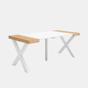 Mesa Consola Extensível, Cozinha, Sala de jantar, 180x90x73cm, Para 8 pessoas, Pés de madeira, Estilo moderno, Carvalho e branco