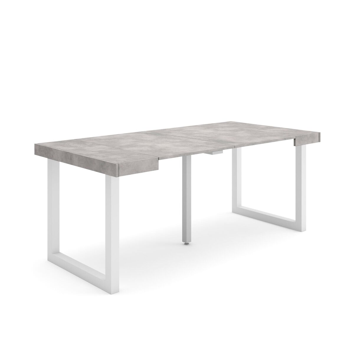 Mesa consola extensible, mesa comedor plegable, 180x90x73cm, para 8 comensales, patas madera maciza, estilo moderno, cemento