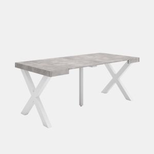 Mesa Consola Extensível, Cozinha, Sala de jantar, 180x90x73cm, Para 8 pessoas, Pés de madeira, Estilo moderno, Cimento