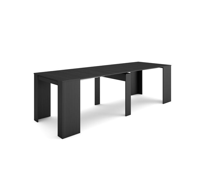Mesa consola extensible, mesa comedor plegable, 262x90x77cm, para 12 comensales, comedor y cocina, negro