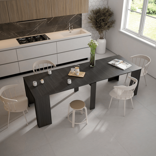 Mesa Consola Extensível, Cozinha, Sala de jantar, 262x90x77cm, Para 12 pessoas, Mesa de Jantar, Preto