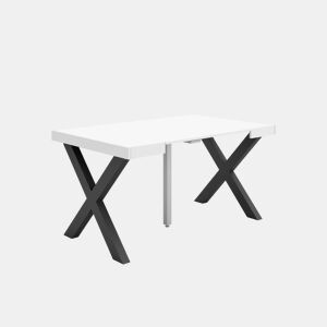Mesa Consola Extensível, Cozinha, Sala de jantar, 140x90x73cm, Para 6 pessoas, Pés de madeira, Estilo moderno, Branco