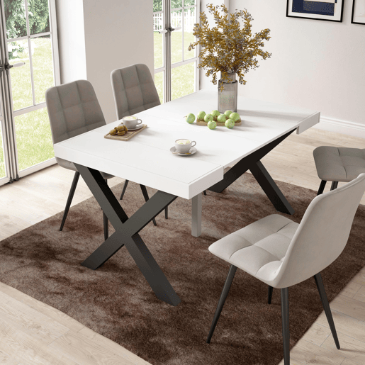 Mesa Consola Extensível, Cozinha, Sala de jantar, 140x90x73cm, Para 6 pessoas, Pés de madeira, Estilo moderno, Branco