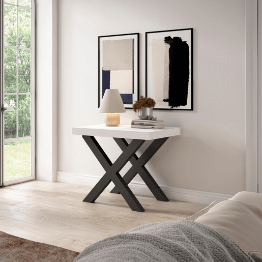 Mesa Consola Extensível, Cozinha, Sala de jantar, 140x90x73cm, Para 6 pessoas, Pés de madeira, Estilo moderno, Branco
