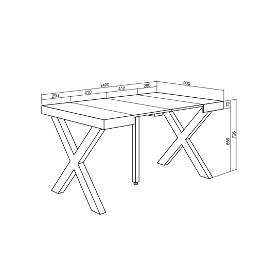 Mesa Consola Extensível, Cozinha, Sala de jantar, 140x90x73cm, Para 6 pessoas, Pés de madeira, Estilo moderno, Branco