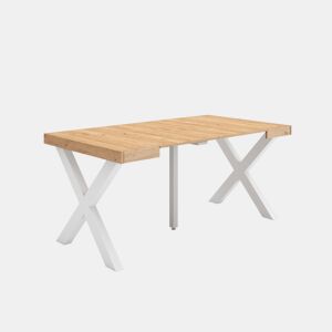 Mesa Consola Extensível, Cozinha, Sala de jantar, 160x90x73cm, Para 8 pessoas, Pés de madeira, Estilo moderno, Carvalho