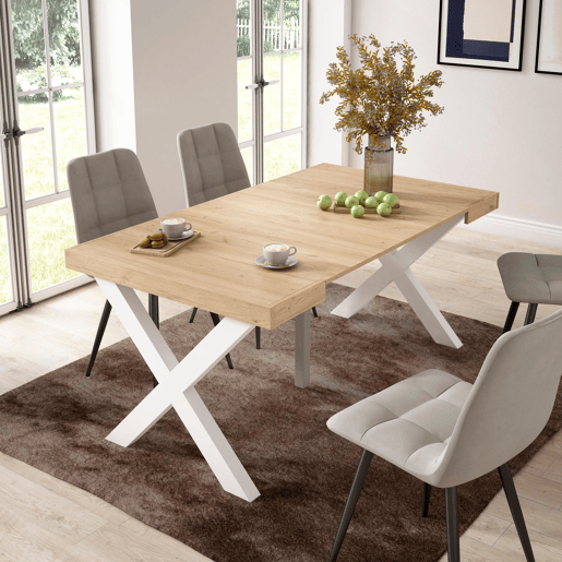 Mesa Consola Extensível, Cozinha, Sala de jantar, 160x90x73cm, Para 8 pessoas, Pés de madeira, Estilo moderno, Carvalho Mesa Consola Extensível, Cozinha, Sala de jantar, 160x90x73cm, Para 8 pessoas, Pés de madeira, Estilo moderno, Carvalho