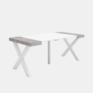 Mesa Consola Extensível, Cozinha, Sala de jantar, 180x90x73cm, Para 8 pessoas, Pés de madeira, Estilo moderno, Branco e cinzento