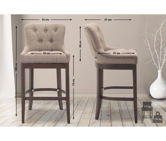 Taburete lakewood tapizado en tela gris topo 57x55x109 cm