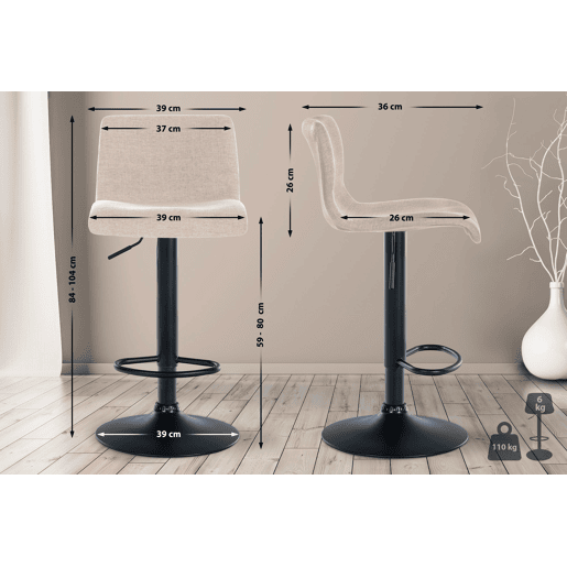 Taburete de bar Branford Tela Crema 36X39X84 cm