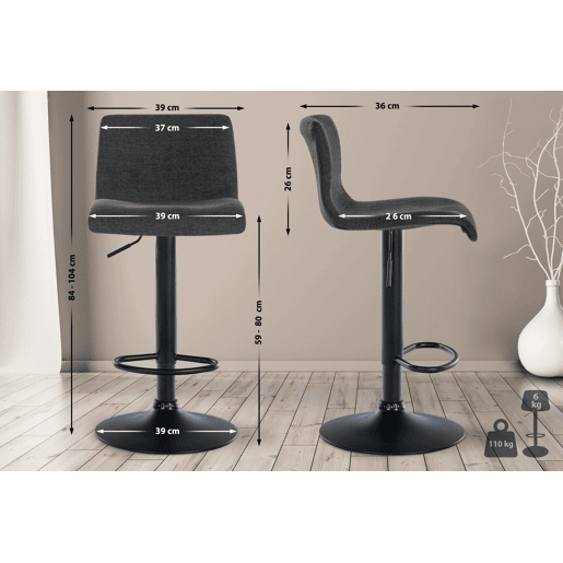 Taburete de bar Branford Tela Gris oscuro 36X39X84 cm
