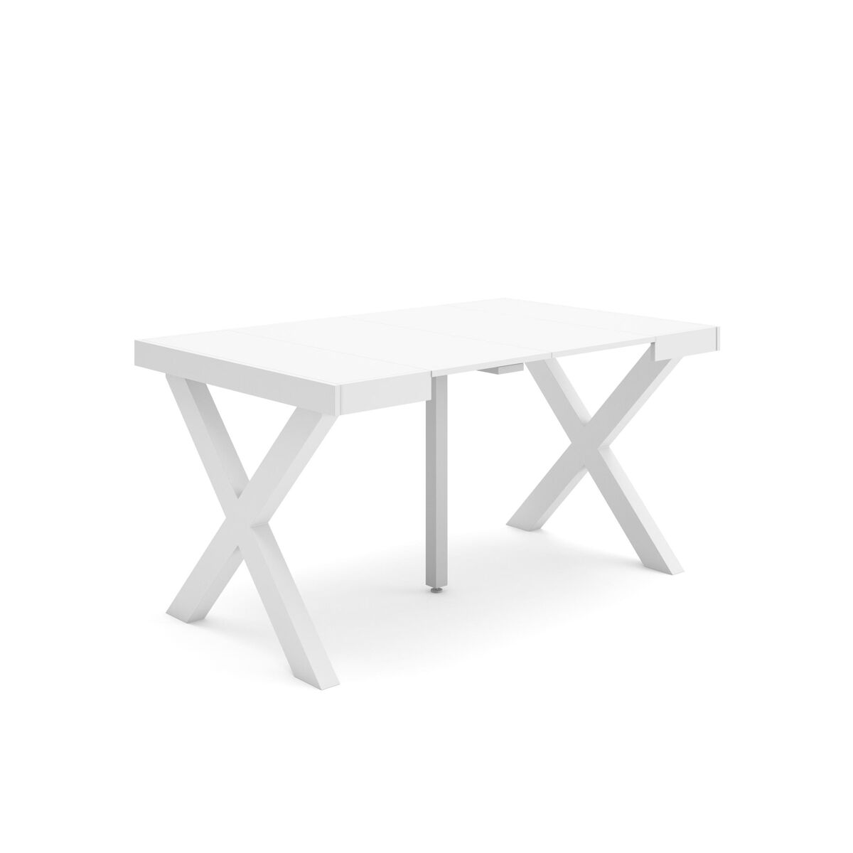 Mesa consola extensible, mesa comedor plegable, 140x90x73cm, para 6 comensales, patas madera maciza, estilo moderno, blanco