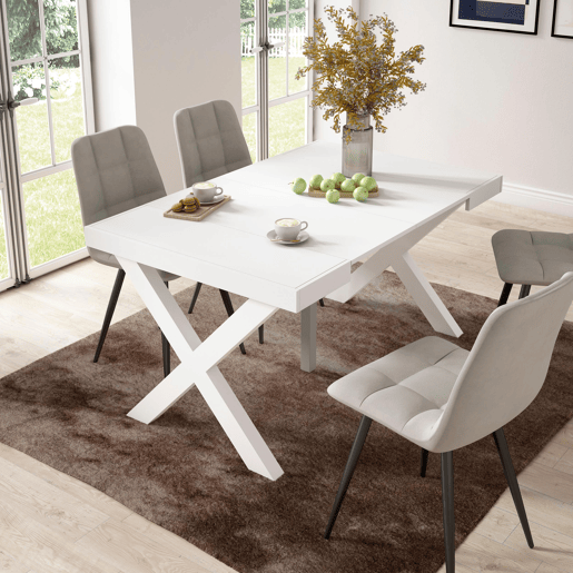 Mesa Consola Extensível, Cozinha, Sala de jantar, 140x90x73cm, Para 6 pessoas, Pés de madeira, Estilo moderno, Branco