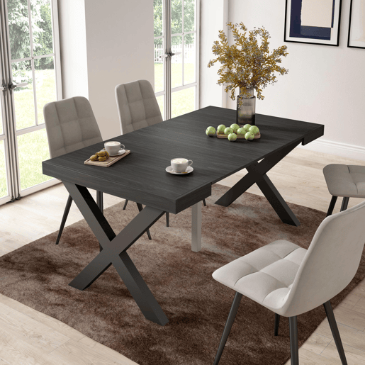 Mesa Consola Extensível, Cozinha, Sala de jantar, 160x90x73cm, Para 8 pessoas, Pés de madeira, Estilo moderno, Preto