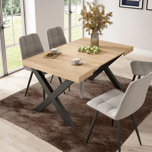 Mesa Consola Extensível, Cozinha, Sala de jantar, 140x90x73cm, Para 6 pessoas, Pés de madeira, Estilo moderno, Carvalho
