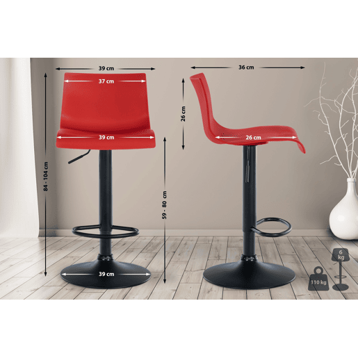 Taburete de bar Branford Plástico Rojo 36X39X84 cm